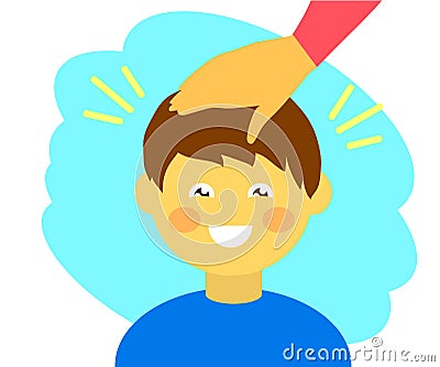 Boy and adult support. Pat your child on the head. Cartoon. Vector Vector Illustration